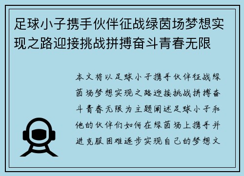 足球小子携手伙伴征战绿茵场梦想实现之路迎接挑战拼搏奋斗青春无限